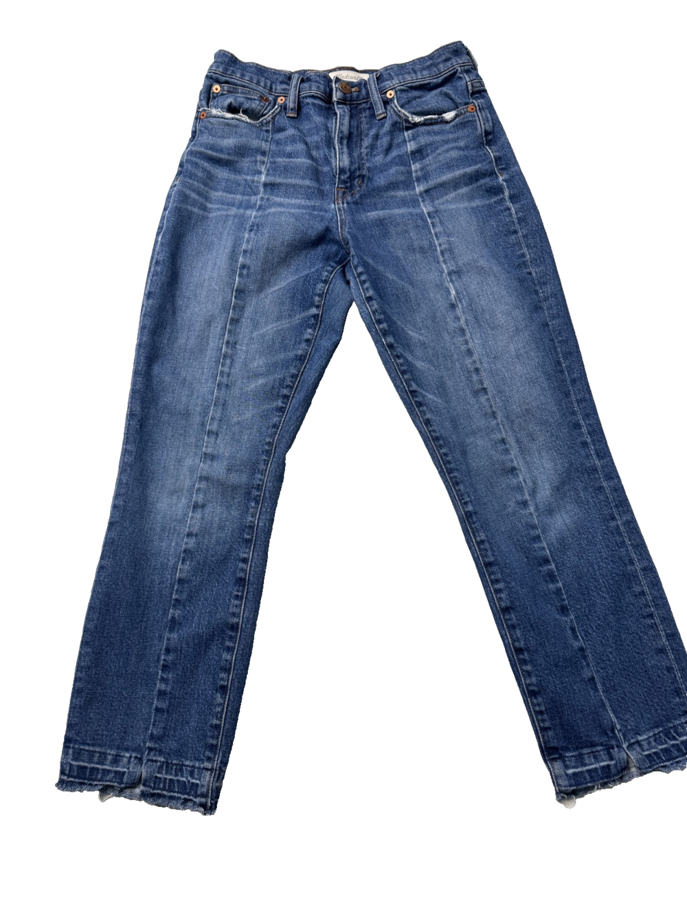 Madewell Jeans Womens 25 Blue High-Rise Slim Boyjean Distressed Denim Raw Hem